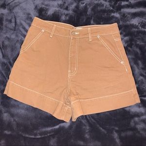High-rise brown denim shorts